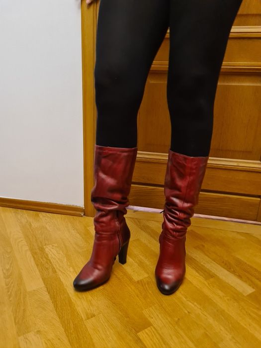 Kozaki miękka skóra naturalna Venezia 39 czerwone malowane