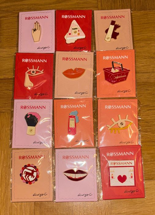 Pin Rossmann CAŁY KOMPLET dłoń twarz oko usta szminka żel pędzel koszyk maska centaur uśmiech mój Rossmann