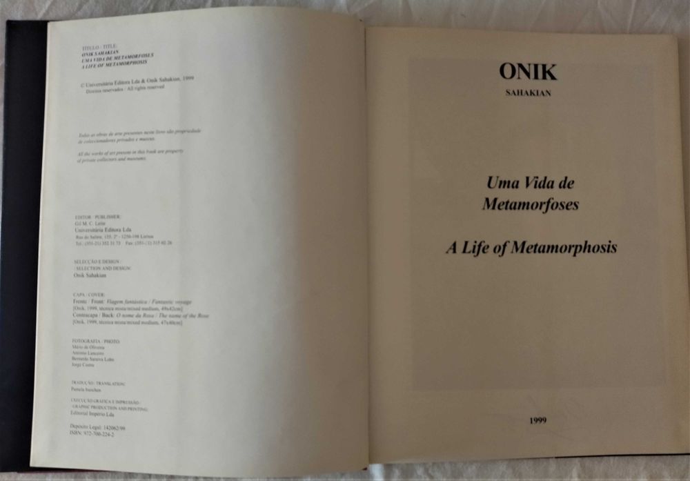 LIVRO RARO bilingue PT/EN   | ONIK Sahakian: Uma vida de Metamorfoses