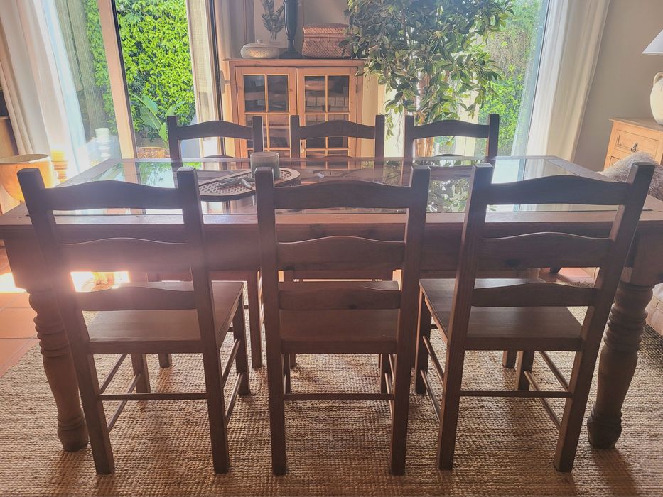 mesa, grande, refeições, cadeiras, talha, mexicano rustico