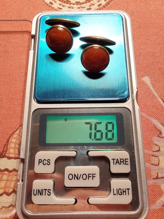 Серебряные запонки в позолоте 875° с яшмой в родной коробке, СССР