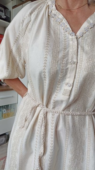 Sukienka bawełna boho haftowana Senes S/M oversize frędzle Made in Italy