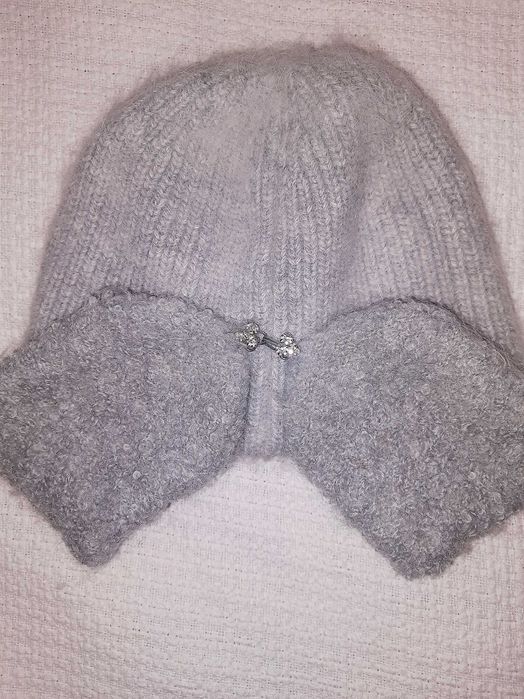 Шапка ушанка ангора серо- голубая