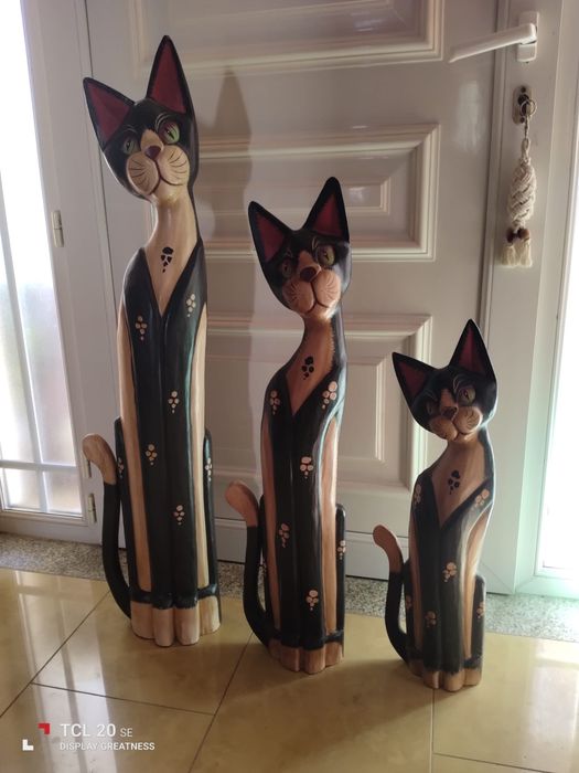 Conjunto de três gatos de decoração