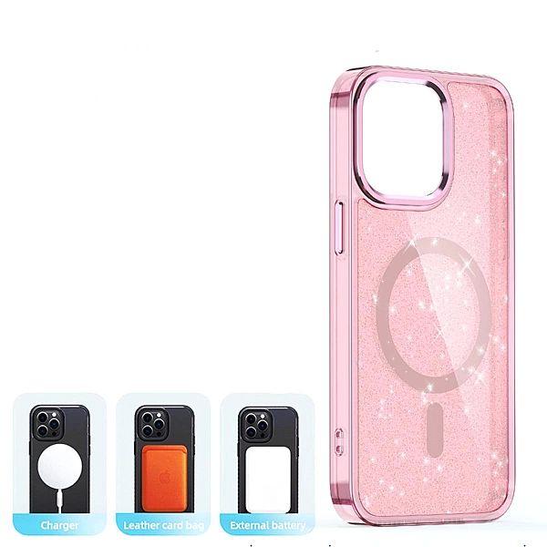 Etui Glitter Case MagSafe na iPhone 16 Pro - różowe z brokatem