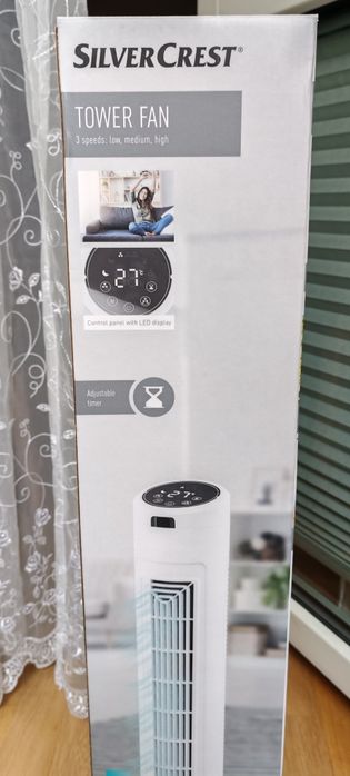 Wentylator kolumnowy pionowy Silvercrest 50w. Z pilotem, programatorem i ekranem led