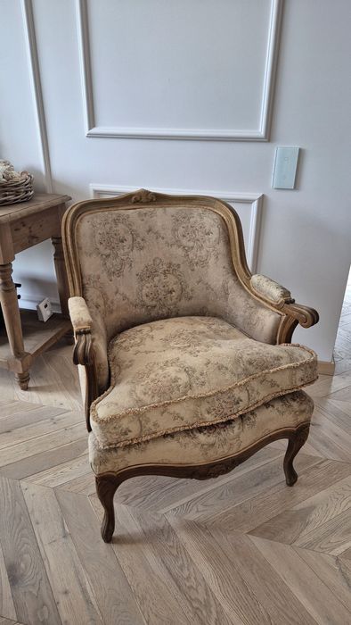 Fotel berżera francuska, stylowy, 'ludwik', retro fotel stary