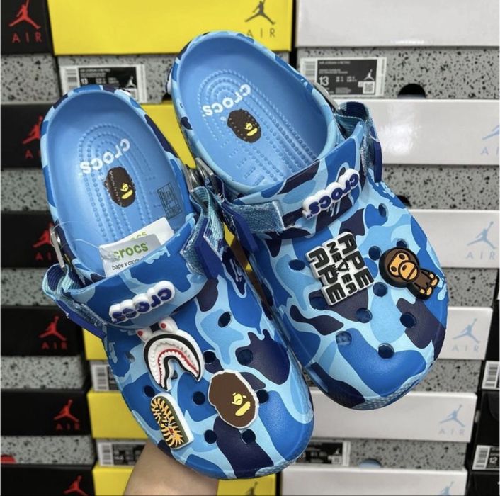 Сабо, капці Crocs x Bape Classic Clog ABC Camo Blue. Оригінал.