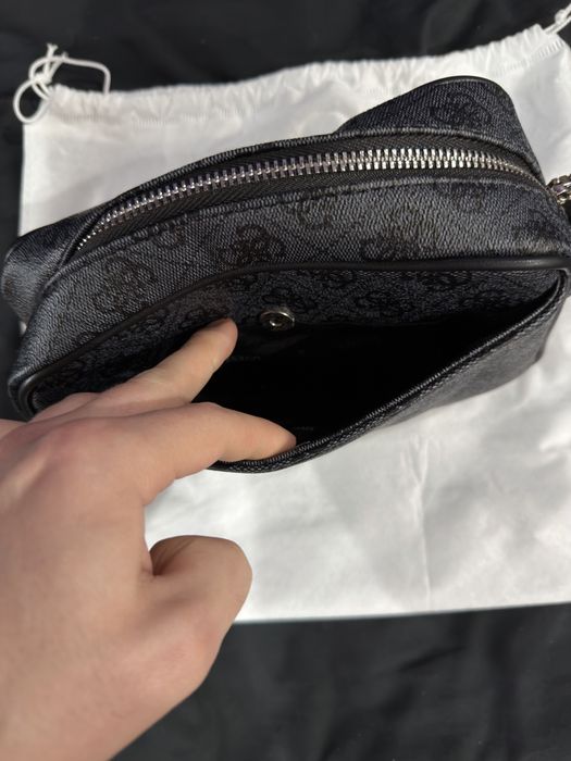 Сумка Guess Vezzola Smart чоловіча шкіряна сіра чорна барсетка Гуесс