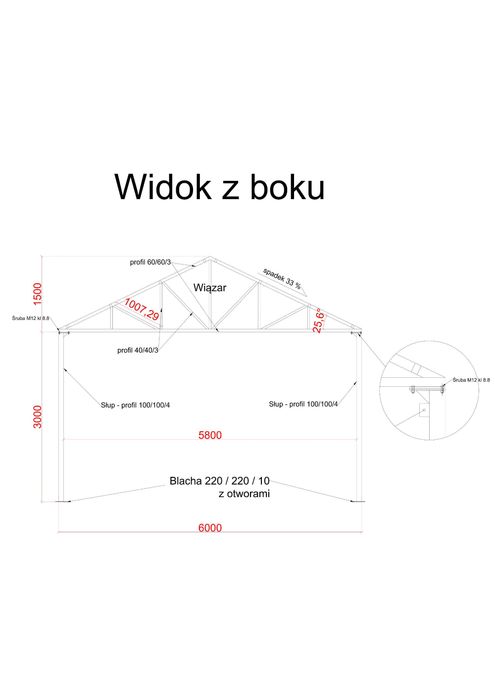 Konstrukcja stalowa dwuspadowa – Wiata Hala 12m x 6m - Nowa!