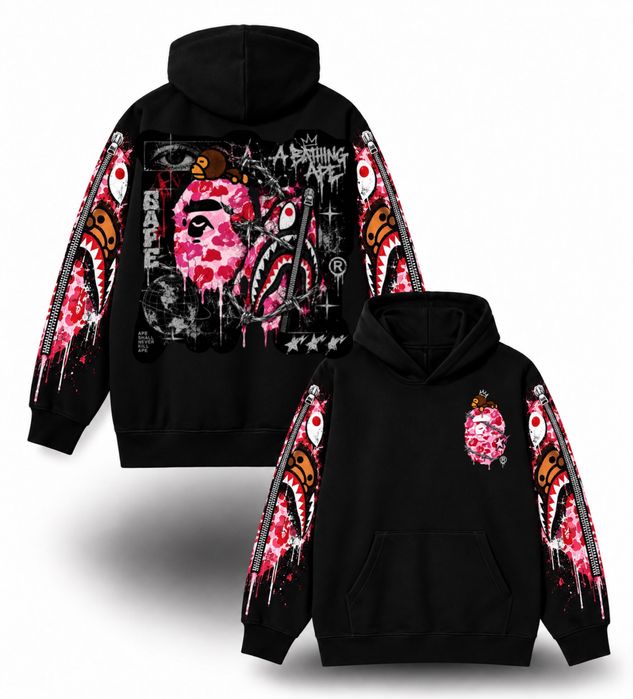 Худи BAPE Shark Custom Hoodie Logo унисекс черное бейп Новинки кофта толстовка лонгслив