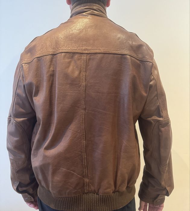 Blusão castanho de cabedal Massimo Dutti