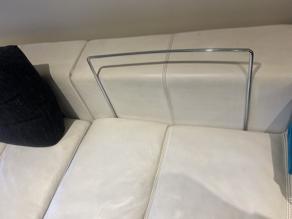 Sofá Luxo Premium 3/4 lugares branco Pele + cinzento penas Inox SPACE