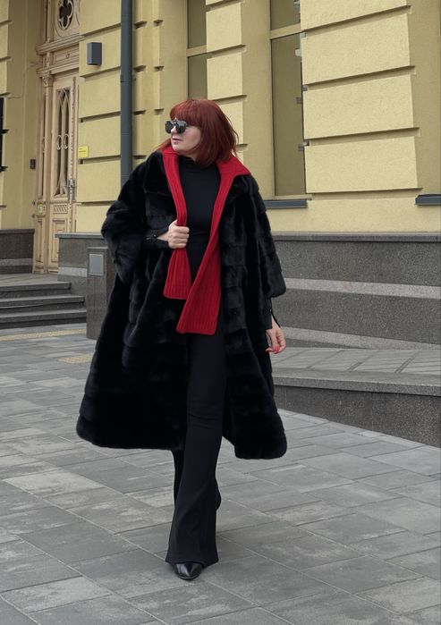 Шуба норкова Black glama оверсайз 110 см р.48-54