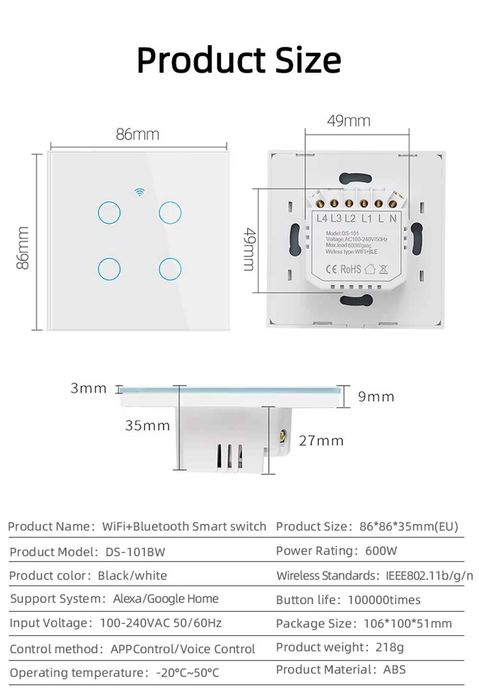 Tomada Inteligente WiFi Botão Touch Voz Automação Alexa Google Home NO