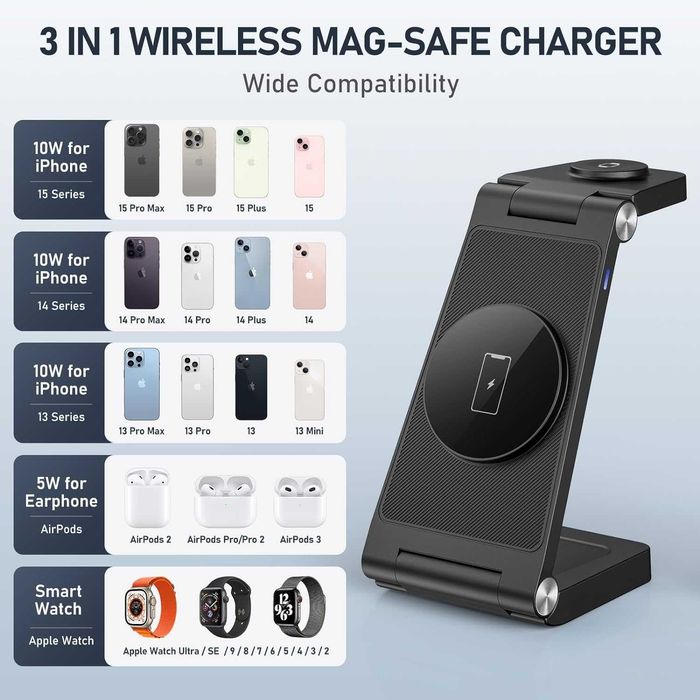 GEJIUCAI W327 ładowarka indukcyjna magsafe 3w1 iPhone Airpods i Watch