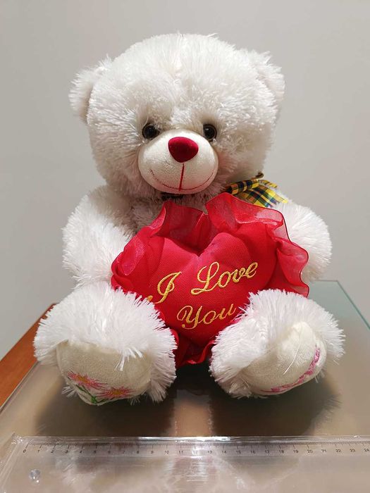 Ursinho de Peluche Branco c/Coração Vermelho "I Love You" - Como Novo!