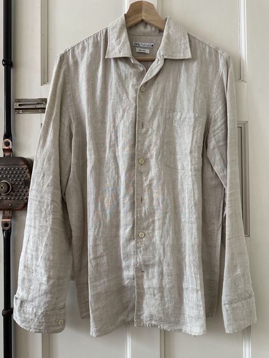 Camisa Zara 100% Linho Homem Bege / Areia - Tam. S