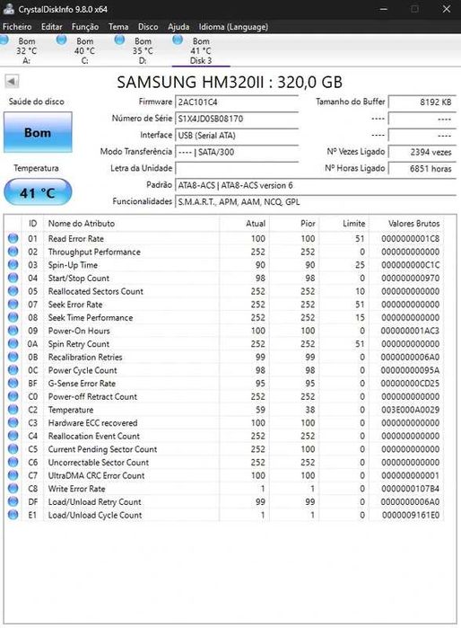Disco Rígido HDD Samsung 320GB 2.5" SATA (Spinpoint M7)