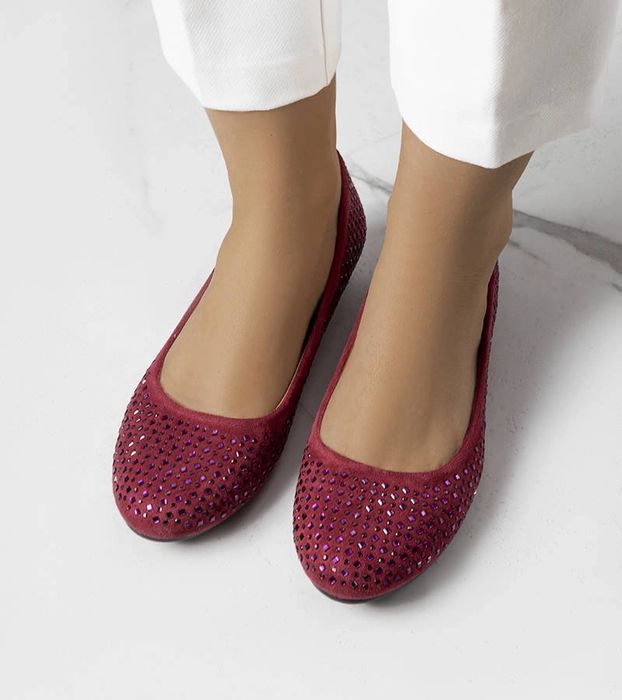 Bordowe balerinki na krytej koturnie Julie