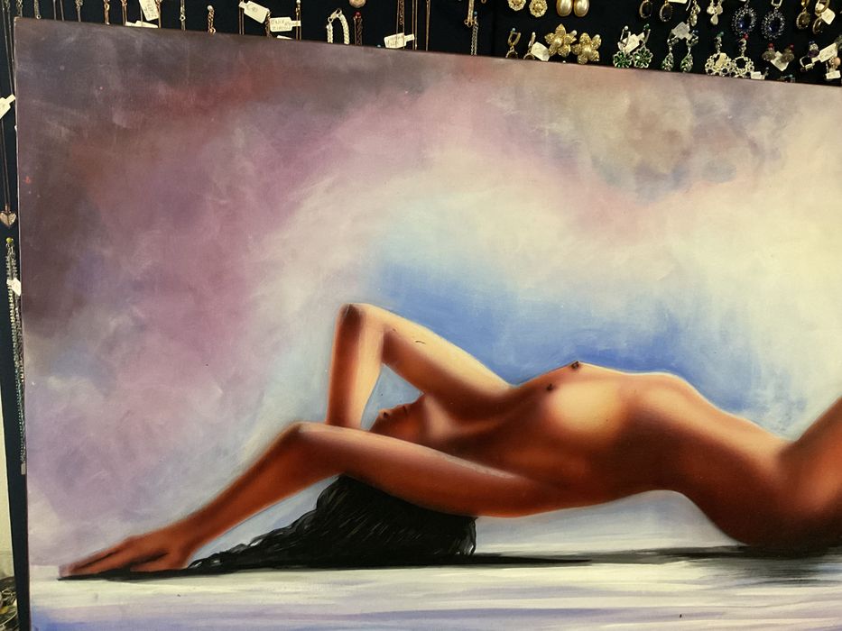 Quadro tela a oleo nudismo assinada