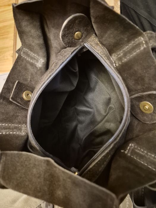 Torba włoska skóra  zamsz ciemna czekolada