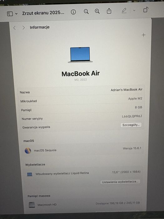 Macbook Air M2 8/256