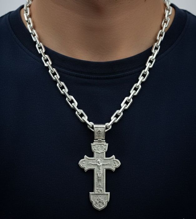 Срібний набір 120г ланцюжок хрестик цепочка серебряная крестик серебро