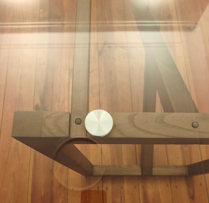 Secretária de Design em Vidro e Madeira 180x90 cm – Como Nova