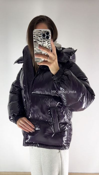 ЗНИЖКА на 58см Лаковий пуфер глянець жіночий куртка бургунді бордо