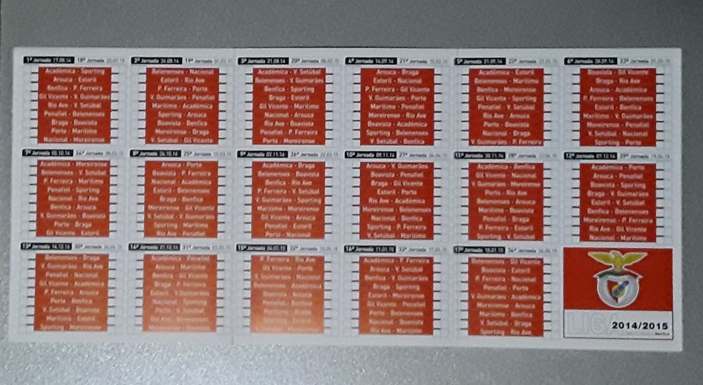 Calendário de bolso Liga 2014,2015 S L Benfica
