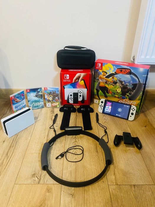 Nintendo Switch Oled Cały Zestaw + RingFit+ Gry