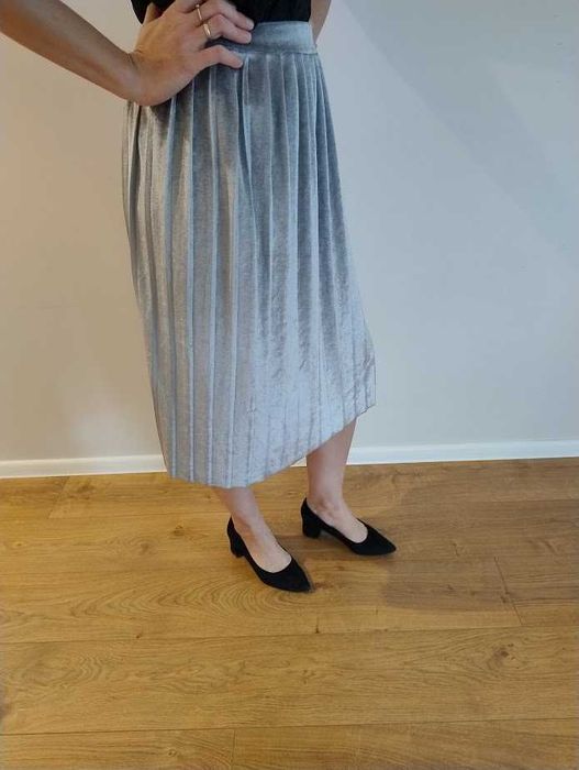 Spódnica plisowana szara, srebrna, 38,M