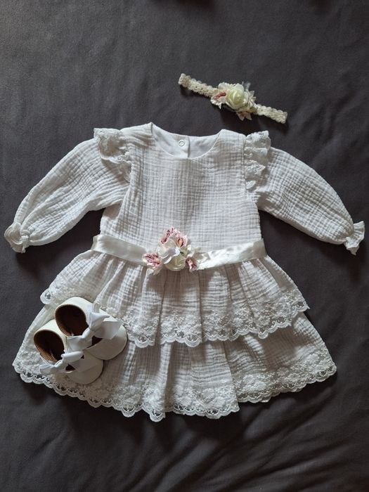 Sukienka do chrztu, sukieneczka na chrzest Milulove, komplet, zestaw