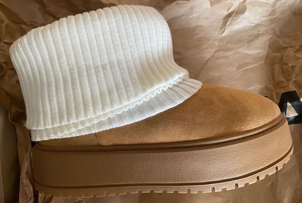 New Camel-Colored Ankle Boots with Fur Lining, Size 37