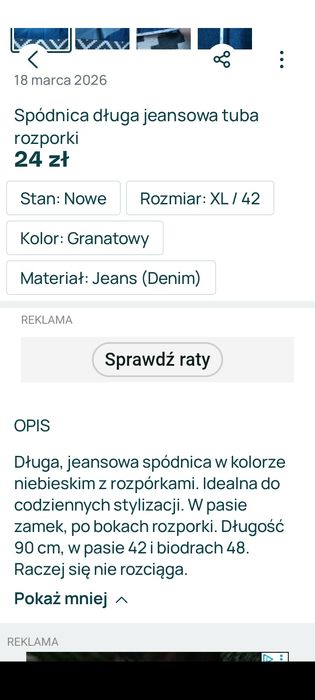 Spódnica jeansowa tuba dluga