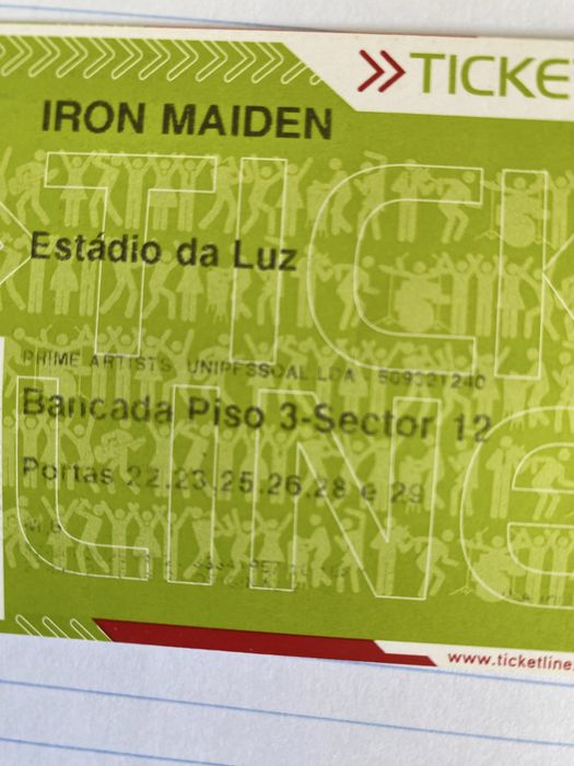 2 bilhetes Iron Maiden - 7 de Julho