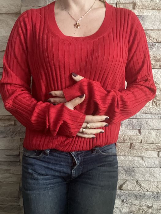Sweter czerwony cienki Next S fajne rękawy bluzka