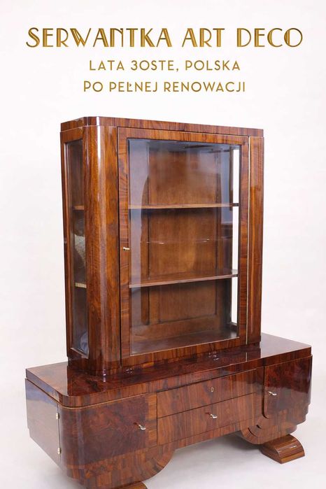 ART DECO, serwantka po renowacji, lata 30ste, politura, orzech, retro