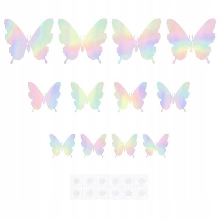Naklejki 3D Dekoracyjne Motyle Motylki Holograficzne Srebrne 12 szt.