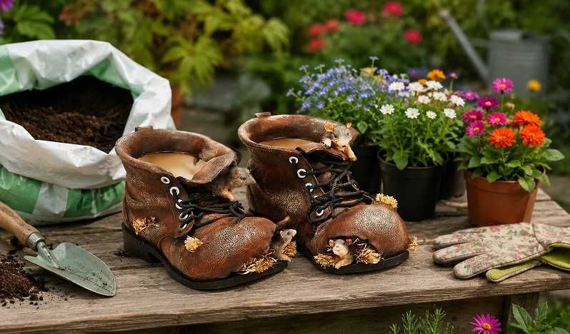 Buty z poli w roli doniczki