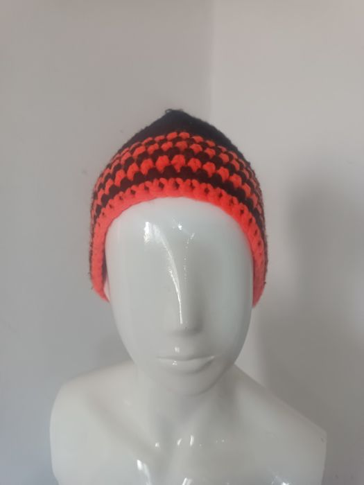 Czapka Beanie Handmade | Czarno-Pomarańczowa | Szydełko/Druty | Neon