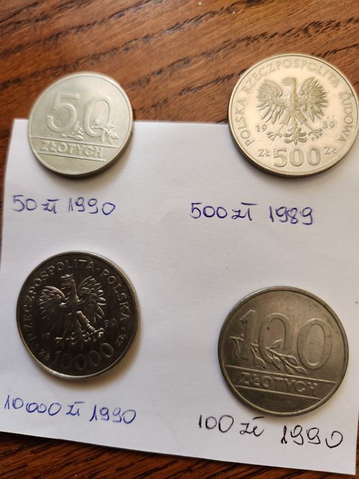 50zł +100 zł+ 500 zł + 10000 zł monety