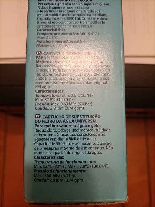 Filtro de água universal para frigorífico