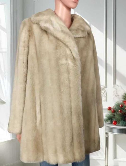 Vintage Beżowe Jasne Eleganckie Sztuczne Futro Kożuch Rozmiar XXL 44