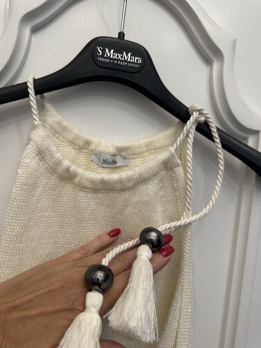 MAX MARA piękna bluzka z ozdobnymi kulami, kopertowy tył