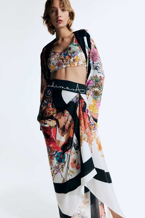 Anamika Khanna H&M Drapowana spódnica z jedwabiem w kwiaty r. S