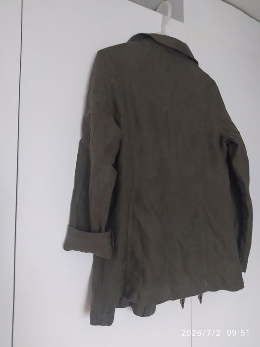 Lniana bluza khaki z kieszonkami, Hennes, rozmiar 38