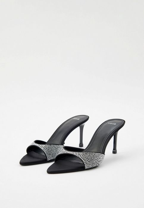 Босоніжки бомюлі мюли сабо в каміннях в камнях манго mango на шпильке