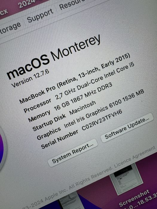 MacBook Pro 13” 2015– 16GB RAM, SSD 256G